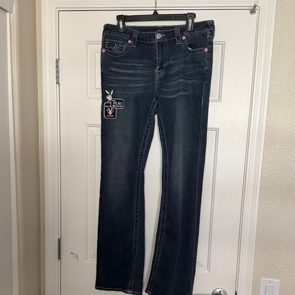 True Religion Blue Bootcut Jeans,Embroidered Bunny Patches, - Picture 2 of 9